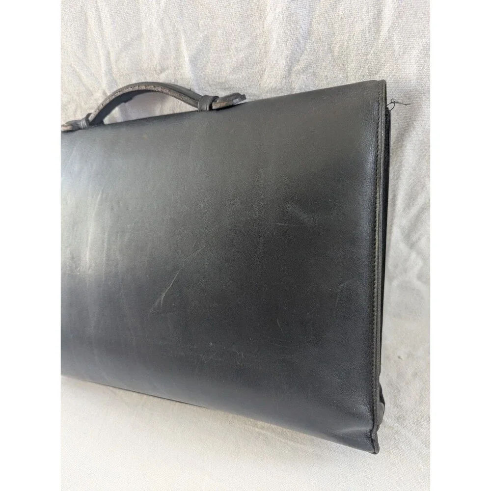 Vintage Gucci Black Leather Briefcase Satchel Attache Push Lock Made in Italy